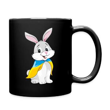Un mignon lapin souriant porte un drapeau ukrainien - Mug uni - noir - Droite