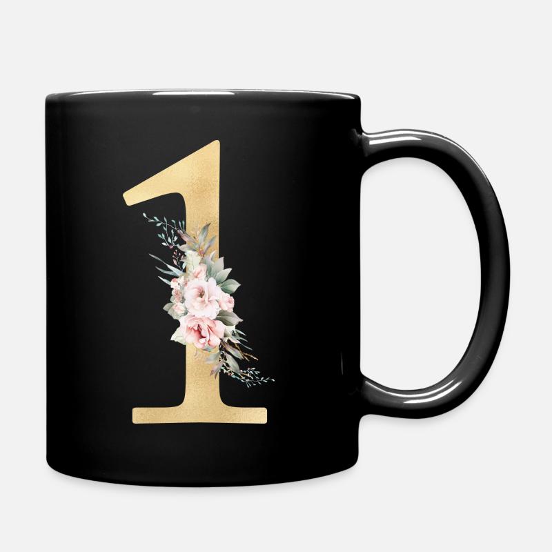 Numéro 1, floral, personnalisable - Mug uni - noir
