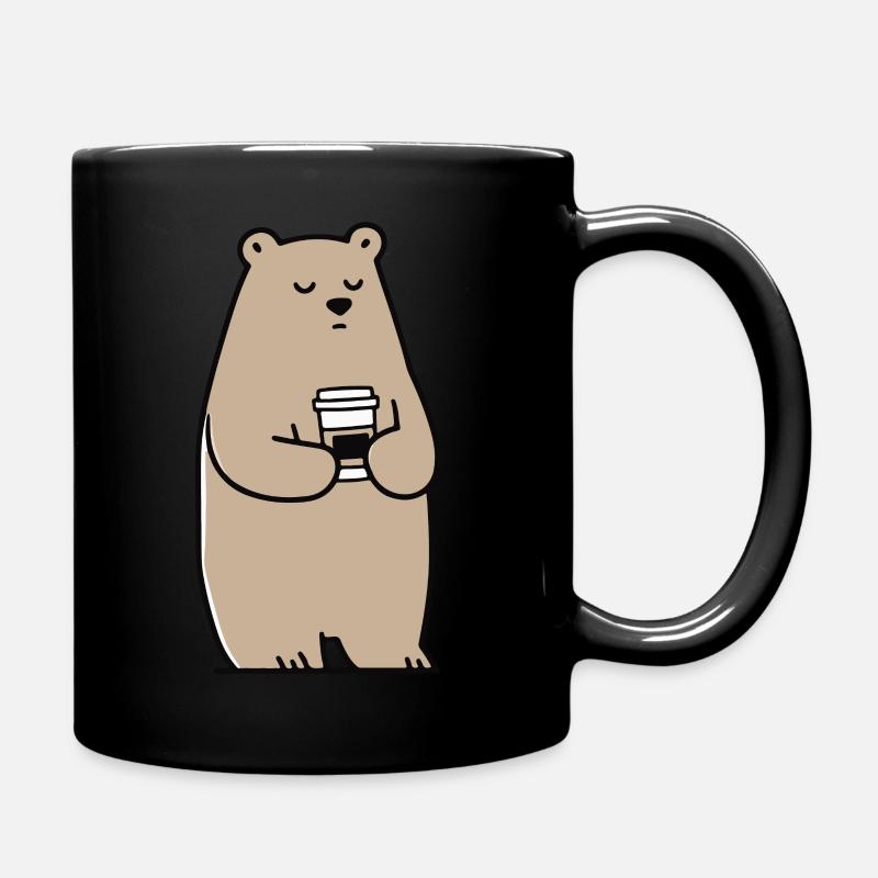 Tired bear with coffee, cute cartoon - Full Colour Mug - black