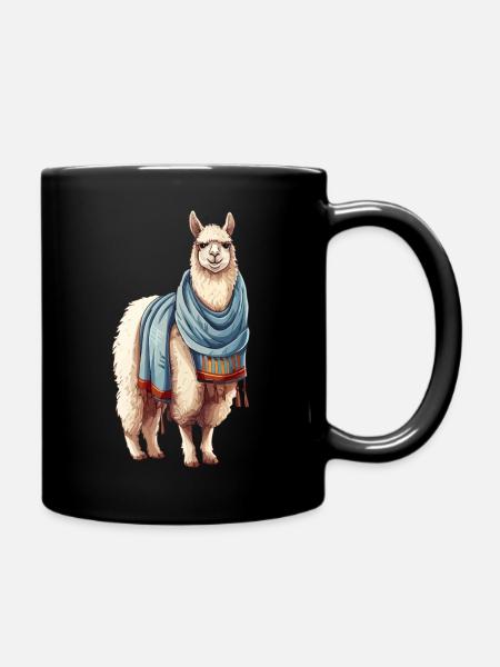 Alpaka mit Decke - Tasse einfarbig - Schwarz