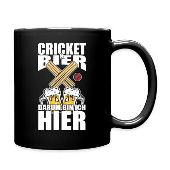 Lustiger Spruch Cricket Bier darum bin ich hier - Tasse einfarbig - Schwarz - Rechts