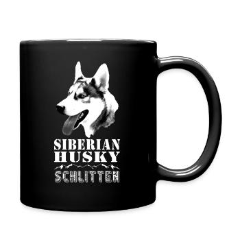 Sibirischer Husky mit Alpenlandschaft - Schlitten - Tasse einfarbig - Schwarz - Rechts