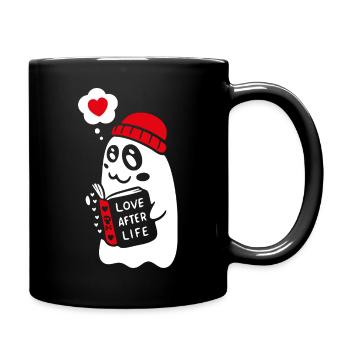 Cute Ghost Reading Romantic Book - Full Colour Mug - black - Right