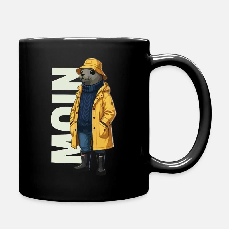 Seehund Moin – Regenmantel Design - Tasse einfarbig - Schwarz