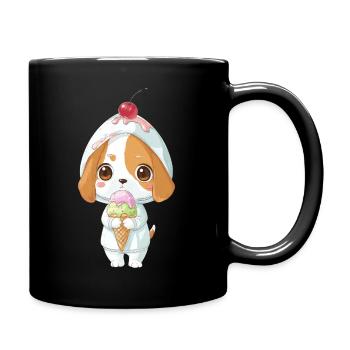 Süßer Beagle Hund Cartoon Sommer Eis Tollpatsch - Tasse einfarbig - Schwarz - Rechts