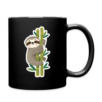 Cute Sloth on Bamboo – Kawaii Illustration - Full Colour Mug - black - Right