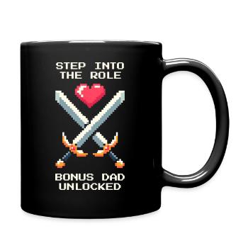 Bonus Dad Unlocked | Stepdad Patchwork - Full Colour Mug - black - Right