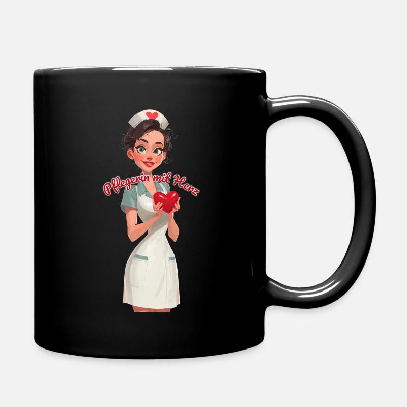 Pflegen mit Herz - Tasse einfarbig - Schwarz