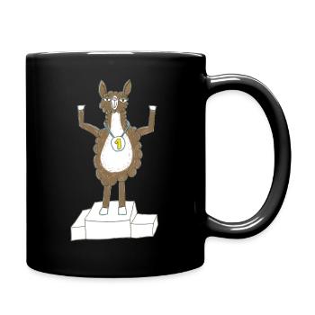 Lama mit Medaille auf Siegerpodest - Tasse einfarbig - Schwarz - Rechts