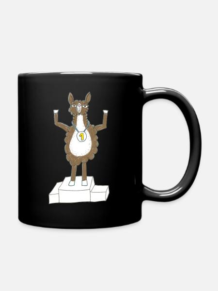 Lama mit Medaille auf Siegerpodest - Tasse einfarbig - Schwarz