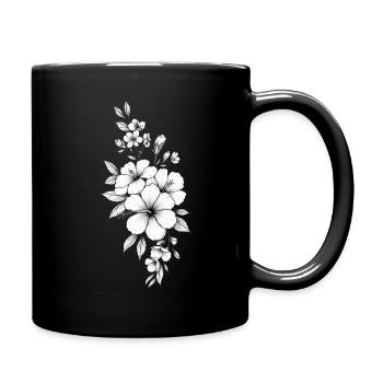 Schwarzweiße Blumen auf transparentem Hintergrund - Tasse einfarbig - Schwarz - Rechts