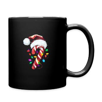 Festliche Zuckerstange mit Lichtern - Tasse einfarbig - Schwarz - Rechts
