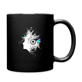 Woman with butterflies art motif white - Full Colour Mug - black - Right