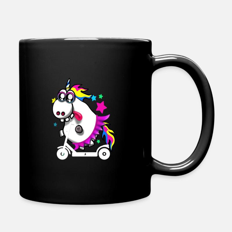 Crazy unicorn with e-scooter - Full Colour Mug - black