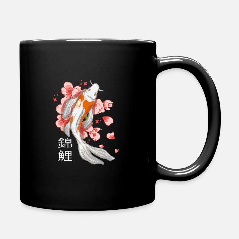 Koi Fisch Blumen Blüten - Tasse einfarbig - Schwarz