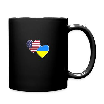 USA American Ukraine Ukrainian Flag Patriotic - Full Colour Mug - black - Right