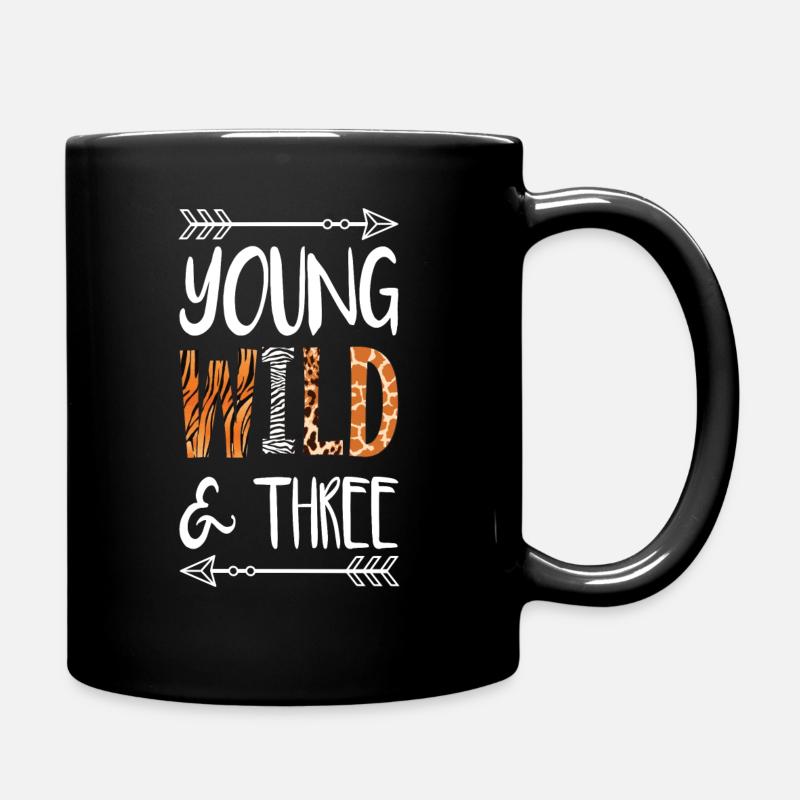 Young Wild And Three Birthday Shirt - Full Colour Mug - black