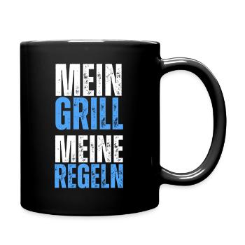 Mein Grill, meine Regeln. Lustiger BBQ Spruch - Tasse einfarbig - Schwarz - Rechts