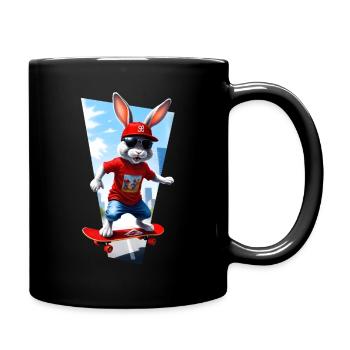 Cooler Hase oder Osterhase skatet auf Skateboard - Tasse einfarbig - Schwarz - Rechts