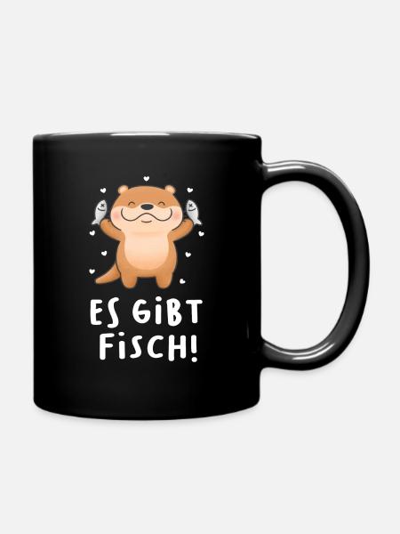 Otter Fisch Essen Liebe - Tasse einfarbig - Schwarz