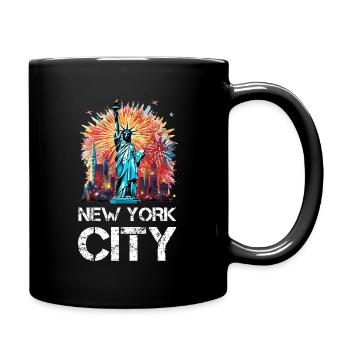 Happy New Year with fireworks in New York - Full Colour Mug - black - Right