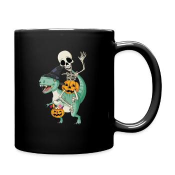 Halloween Skelett Dinosaurier Geschenk Kürbis TRex - Tasse einfarbig - Schwarz - Rechts