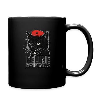 Résistance féline – Chat noir avec béret et drapeau - Mug uni - noir - Droite