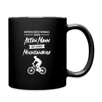 Alter Mann Mit Mountainbike - Tasse einfarbig - Schwarz - Rechts