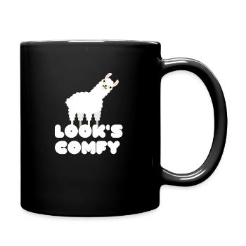 Süßes Lama | Looks Comfy Design | Süßes Geschenk - Tasse einfarbig - Schwarz - Rechts
