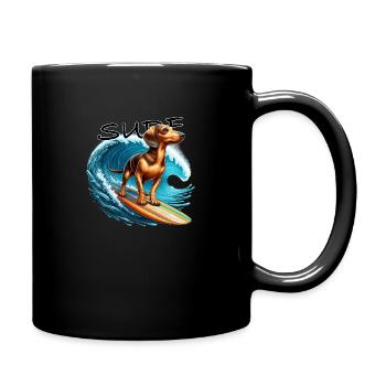 Dachshund hunting dog surfer with dogs summer and surf - Full Colour Mug - black - Right
