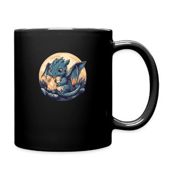 Blauer Drache am Feuer - Tasse einfarbig - Schwarz - Rechts