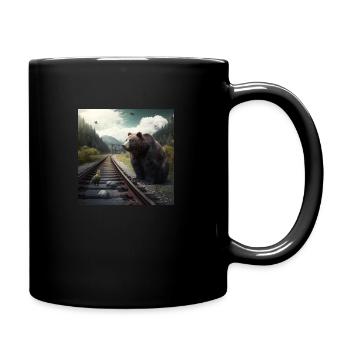 Eisenbahn-Bär und Wald-Vogel - Tasse einfarbig - Schwarz - Rechts