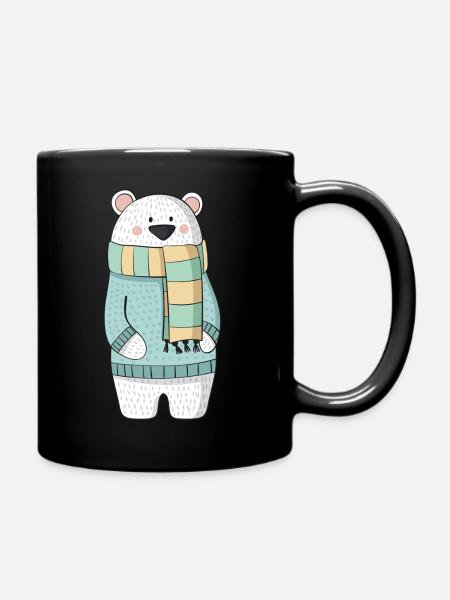 Eisbär mit Schal und Pullover - Tasse einfarbig - Schwarz