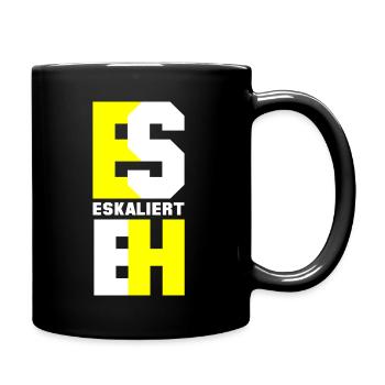 Es eskaliert eh - Tasse einfarbig - Schwarz - Rechts