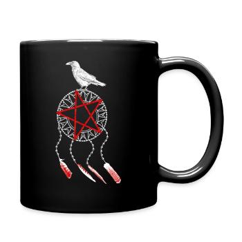 Dream catcher Gothic, bird feather, crow raven, red - Full Colour Mug - black - Right