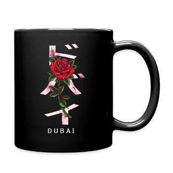 Dubai in Japanese with roses and cherry blossoms - Full Colour Mug - black - Right