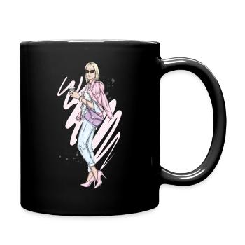 Blond girl with Coffee - Tasse einfarbig - Schwarz - Rechts