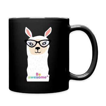 Lama with glasses with the phrase "be awesome" - Full Colour Mug - black - Right