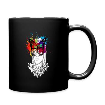 Floraler Schmetterling - Tasse einfarbig - Schwarz - Rechts
