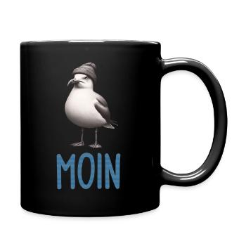 Endlich wieder Montag - Moin Möwe mit Beanie Mütze - Tasse einfarbig - Schwarz - Rechts