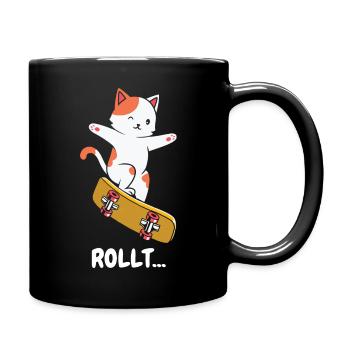 Skate Katze Rollt auf dem Skateboard - Tasse einfarbig - Schwarz - Rechts