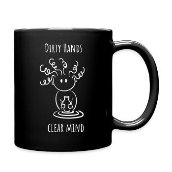 Schmutzige Hände, klarer Kopf - Keramik, Keramik - Tasse einfarbig - Schwarz - Rechts