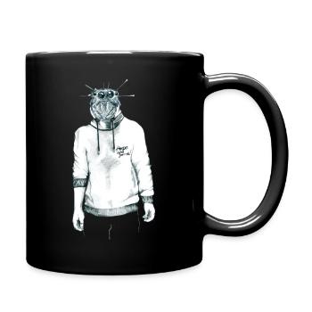 Mensch mit Spinnenkopf im Kapuzenpullover - Tasse einfarbig - Schwarz - Rechts