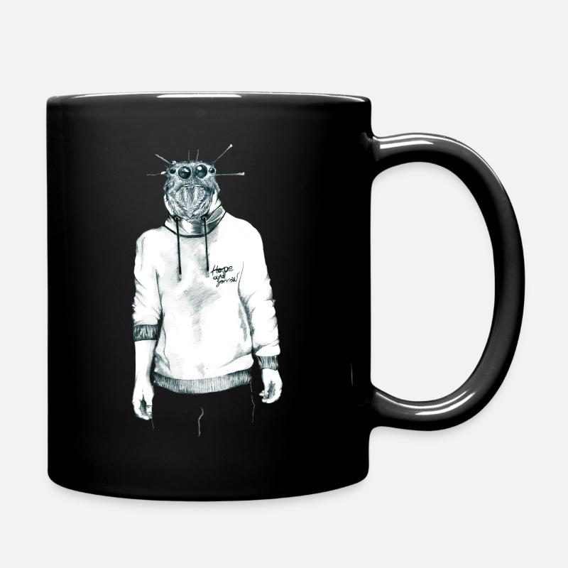 Human with a Spider Head in Hoodie - Full Colour Mug - black
