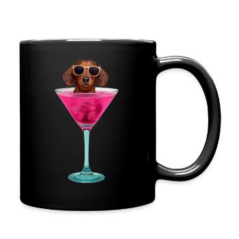 Dackel im Martini Glas Surreal Cartoon - Tasse einfarbig - Schwarz - Rechts