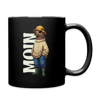 Moin Seehund - Nordsee Fischer Design - Tasse einfarbig - Schwarz - Rechts