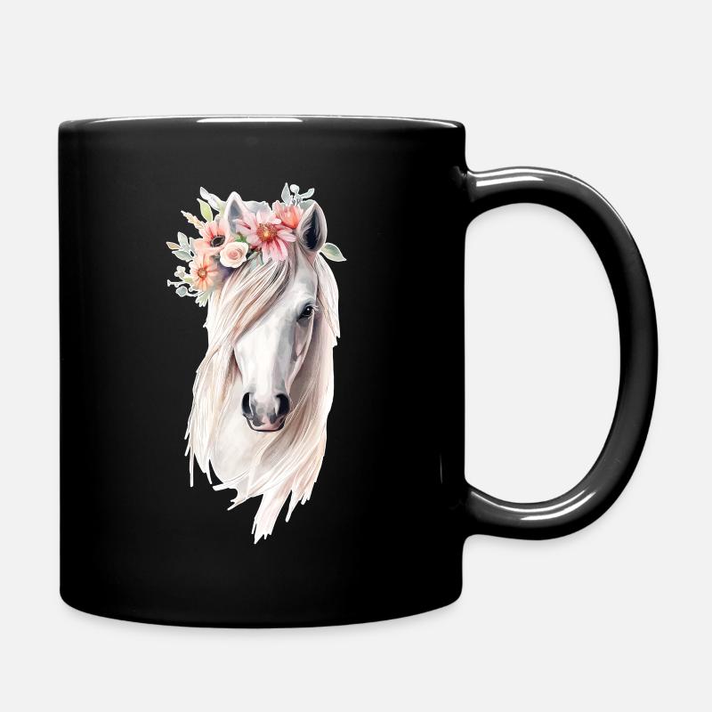 Cheval avec des fleurs - Mug uni - noir