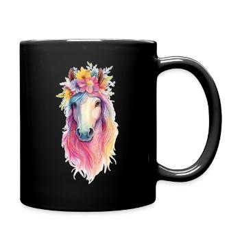 Pferd mit Blumen - Tasse einfarbig - Schwarz - Rechts