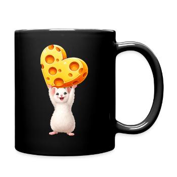 Süße Maus mit Käse Herz Illustration Tier Motiv - Tasse einfarbig - Schwarz - Rechts