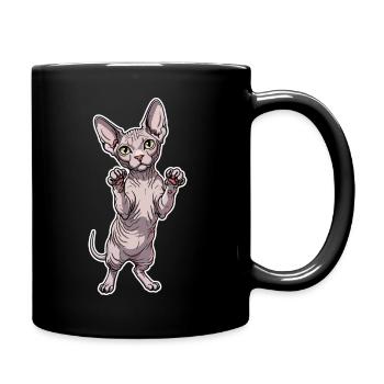 Cute Sphynx Cat Standing Posture Portrait - Full Colour Mug - black - Right